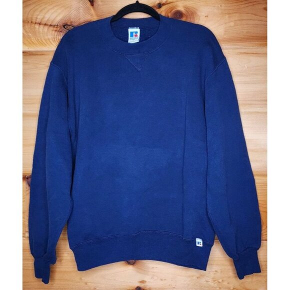 Vintage Russell Athletic Crewneck Sweatshirt Men's Medium Solid Blue Made in USA - Picture 8 of 13